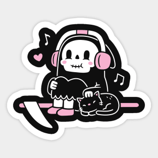 Cute Grim Reaper Taking A Break With Cat Funny Sticker